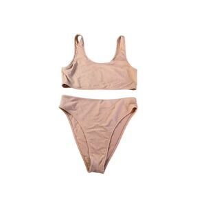 Frankies Bikinis Cherub Connor Ribbed Scoop Bikini Set Brown Taupe Size XL